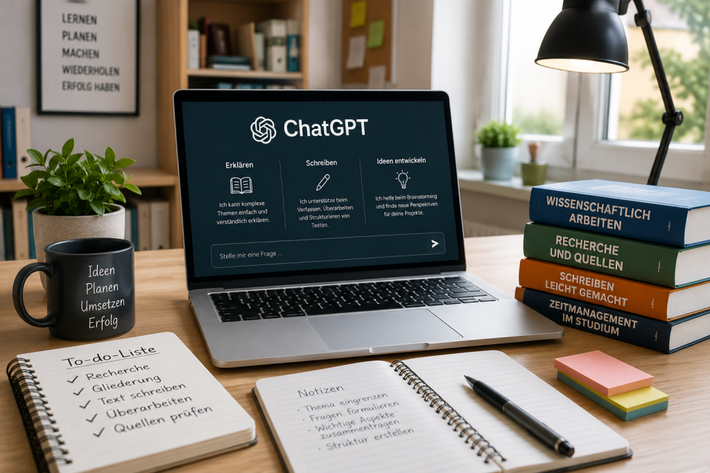 Nutzer kommuniziert mit einem KI-gestützten Chatbot und erhält Antworten auf Fragen und Aufgaben.