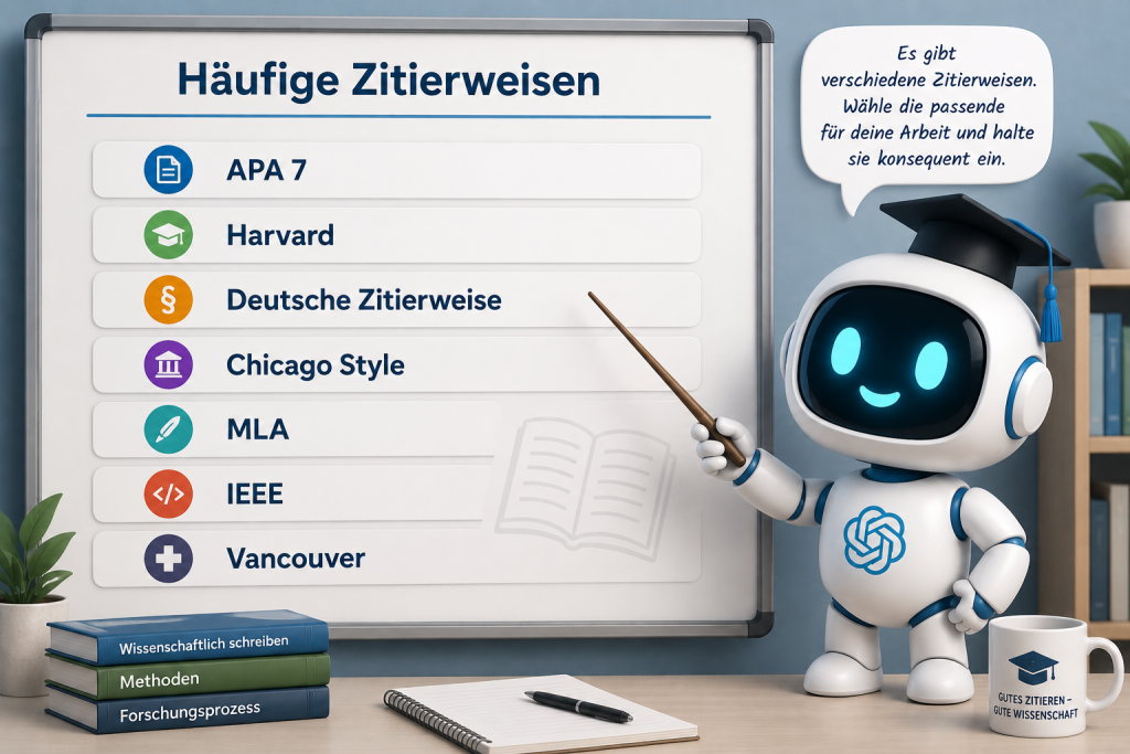 Übersicht wichtiger Zitierweisen für wissenschaftliche Arbeiten.
